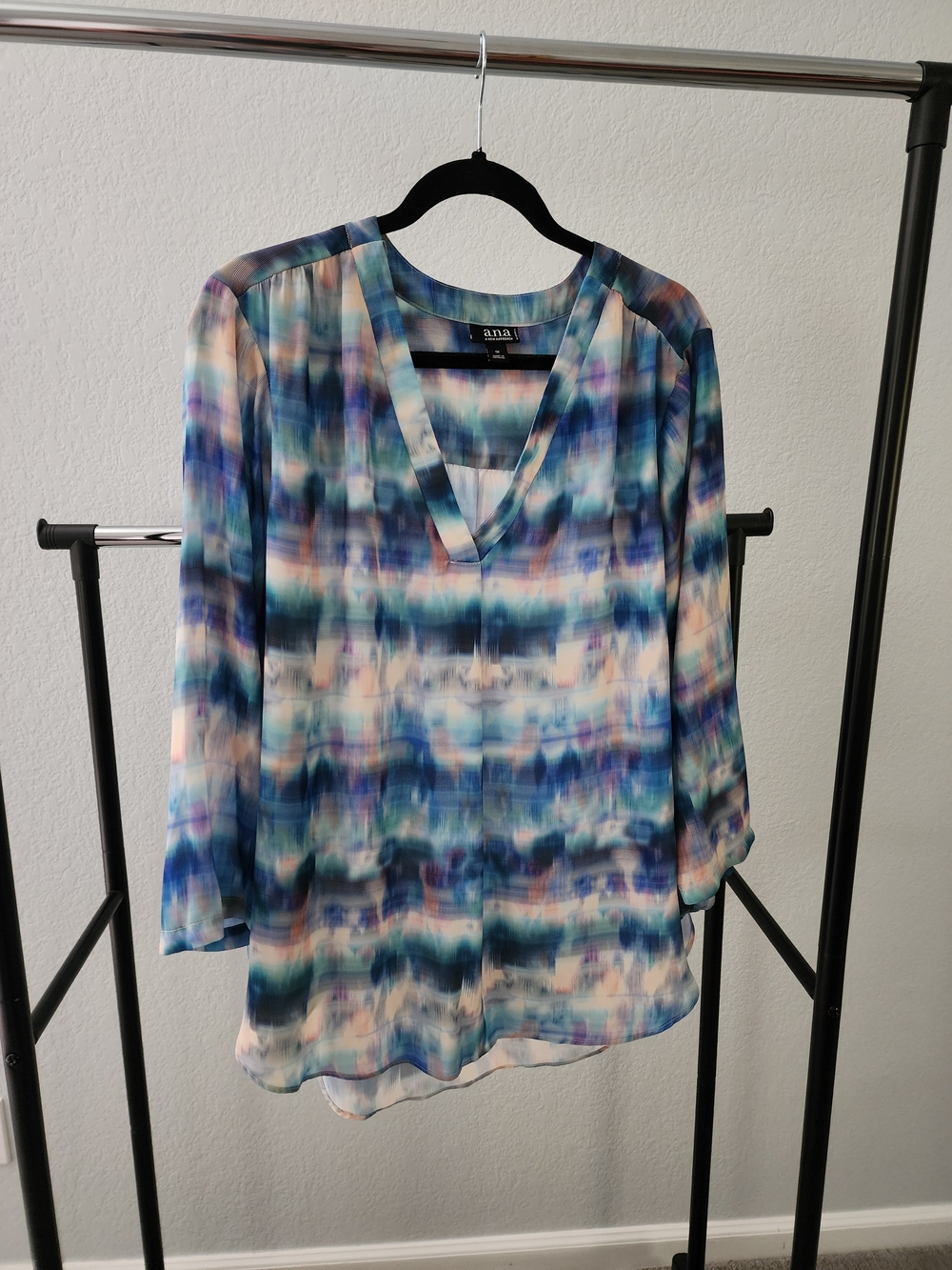 a.n.a Blue and White Watercolor V-Neck Blouse